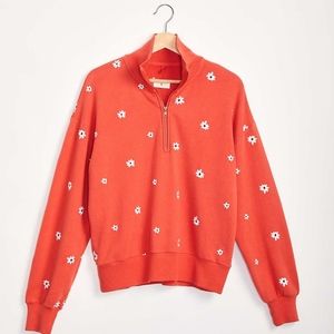 Lou & Grey - Size Large - half-zip pullover - orange with embroidered daisies